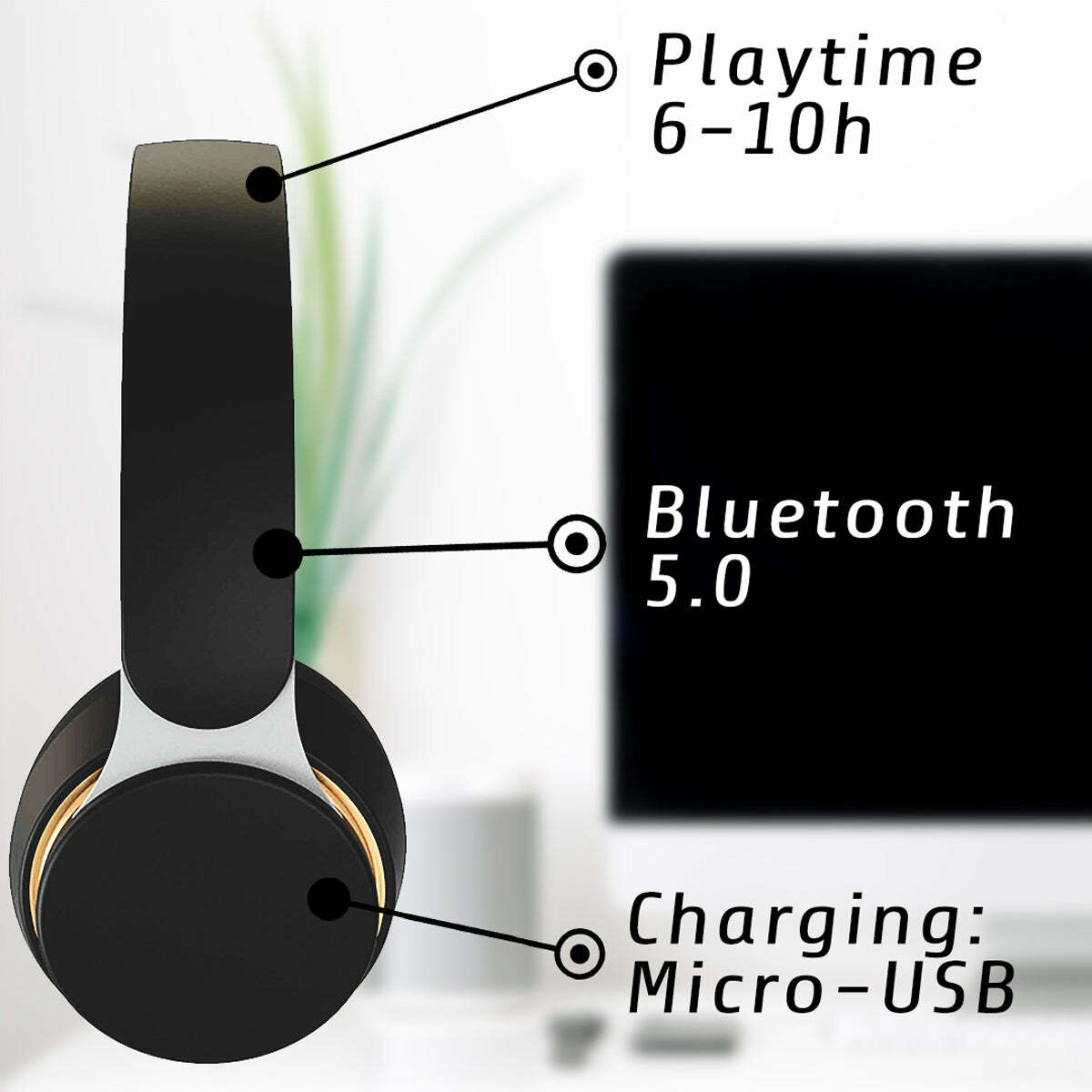 
              Kuura Bass Wireless Headphones, Black