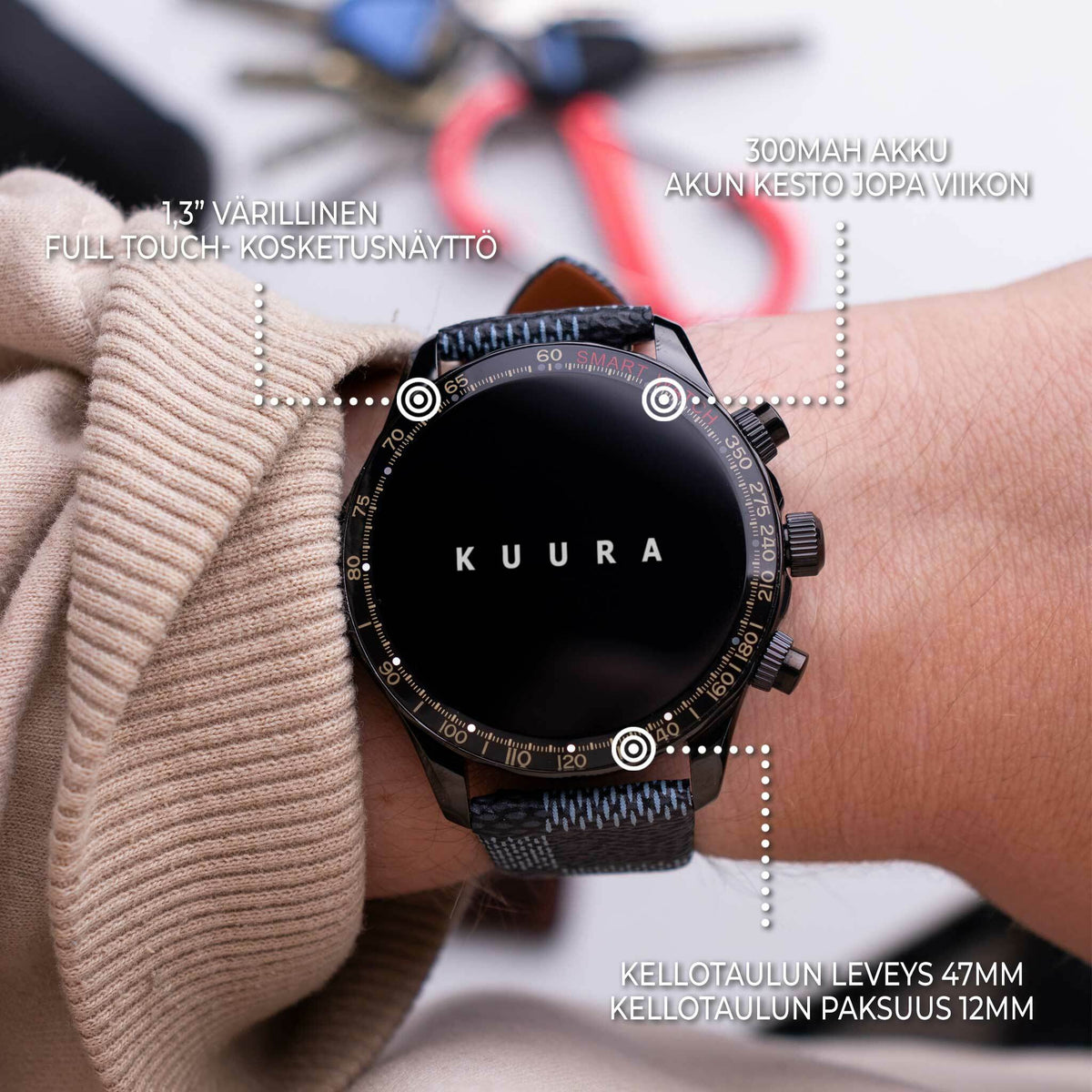 
              Kuura Älykello FM1 V3, Musta