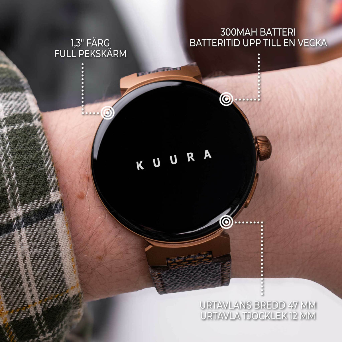 
              Kuura Smartwatch FM1 V3, Brun
